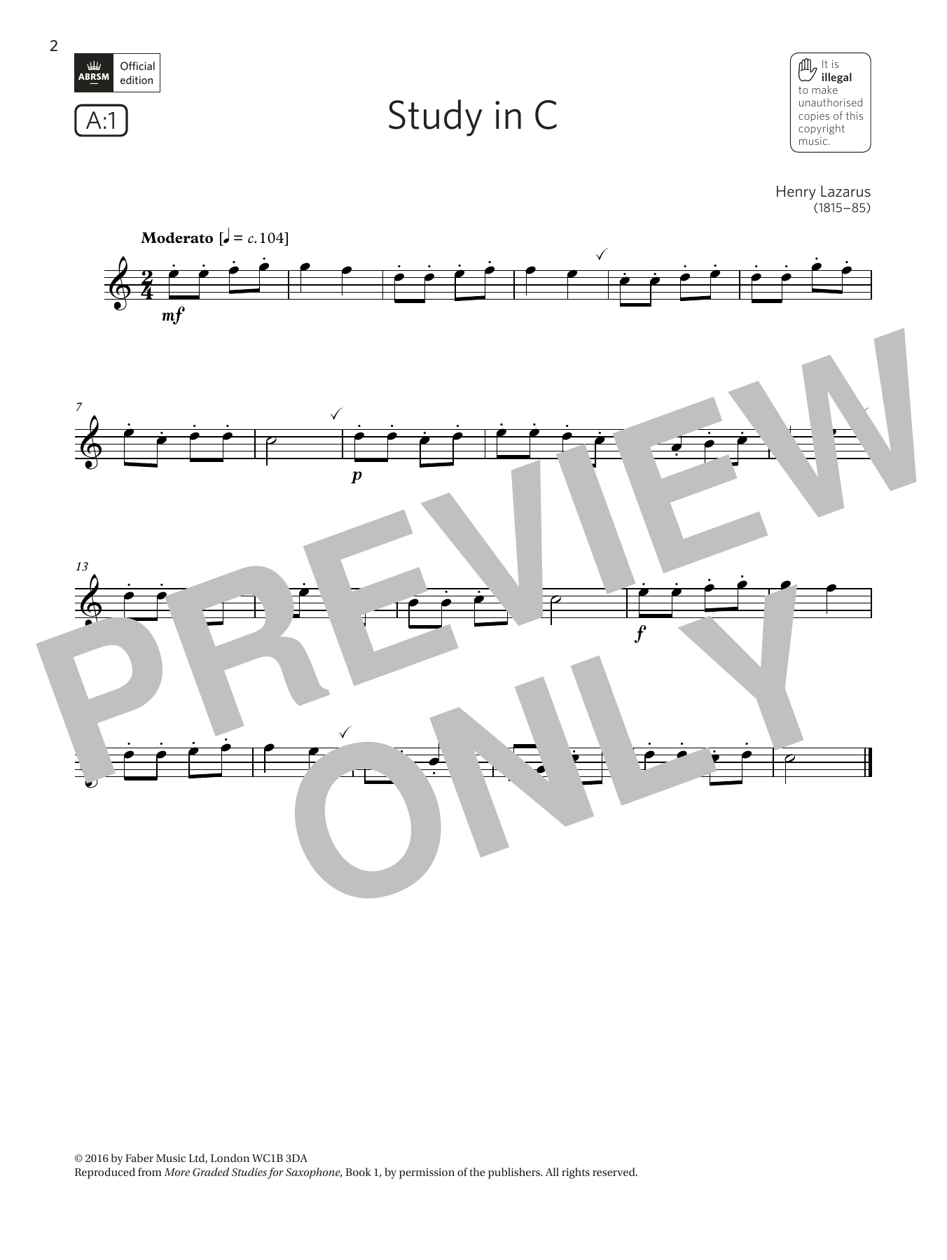 Product gallery: Page 1 of 1 Study in C (Grade 1 List A1 from the ABRSM Saxophone syllabus from 2022), Henry Lazarus