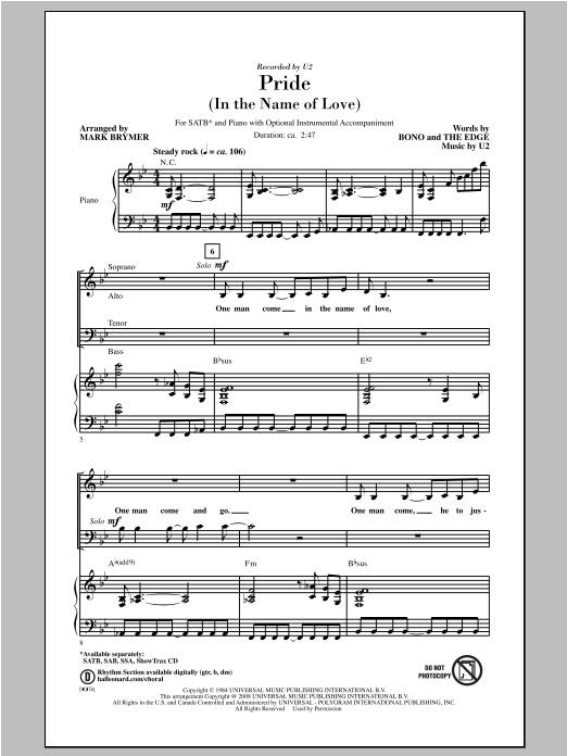 Product picture to: Pride (In The Name Of Love) (arr. Mark Brymer)