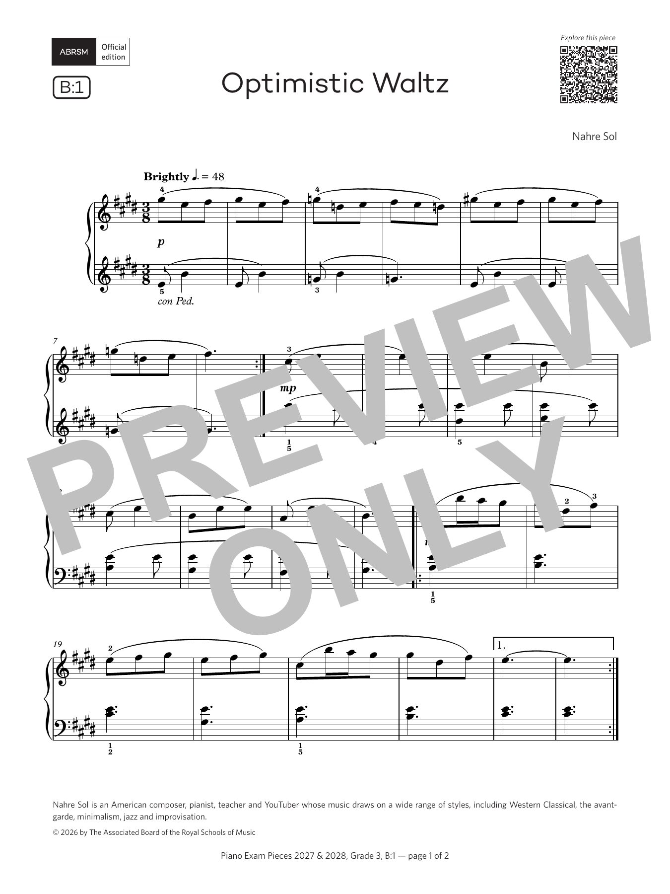 Product gallery: Page 1 of 1 Optimistic Waltz (Grade 3, list B1, from the ABRSM Piano Syllabus 2027 & 2028), Nahre Sol
