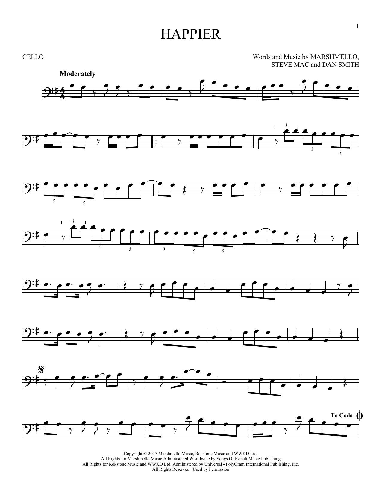 Produktgalerie: Seite 1 von 1 Happier, Marshmello & Bastille, Violoncello
