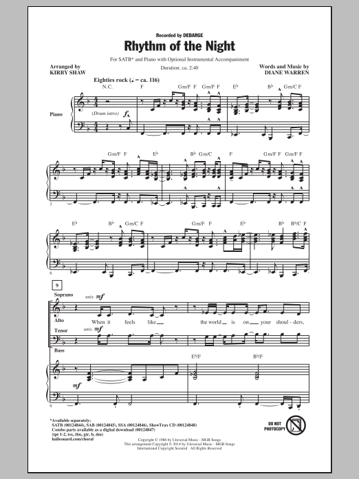 Produktbild zu: Rhythm Of The Night (arr. Kirby Shaw)