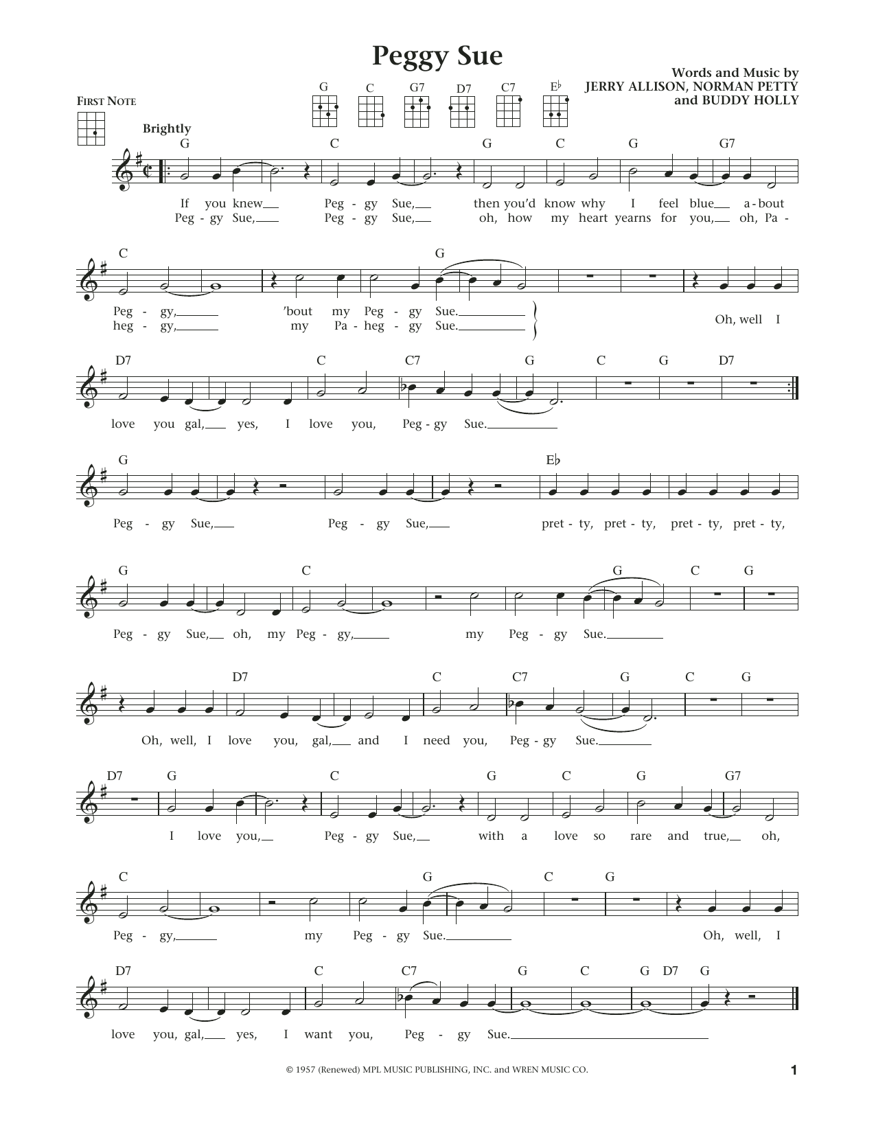 Product gallery: Page 1 of 1 Peggy Sue (from The Daily Ukulele) (arr. Liz and Jim Beloff), Buddy Holly