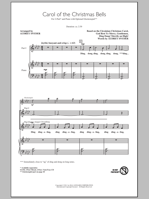Product gallery: Page 1 of 1 Carol Of The Christmas Bells, Audrey Snyder