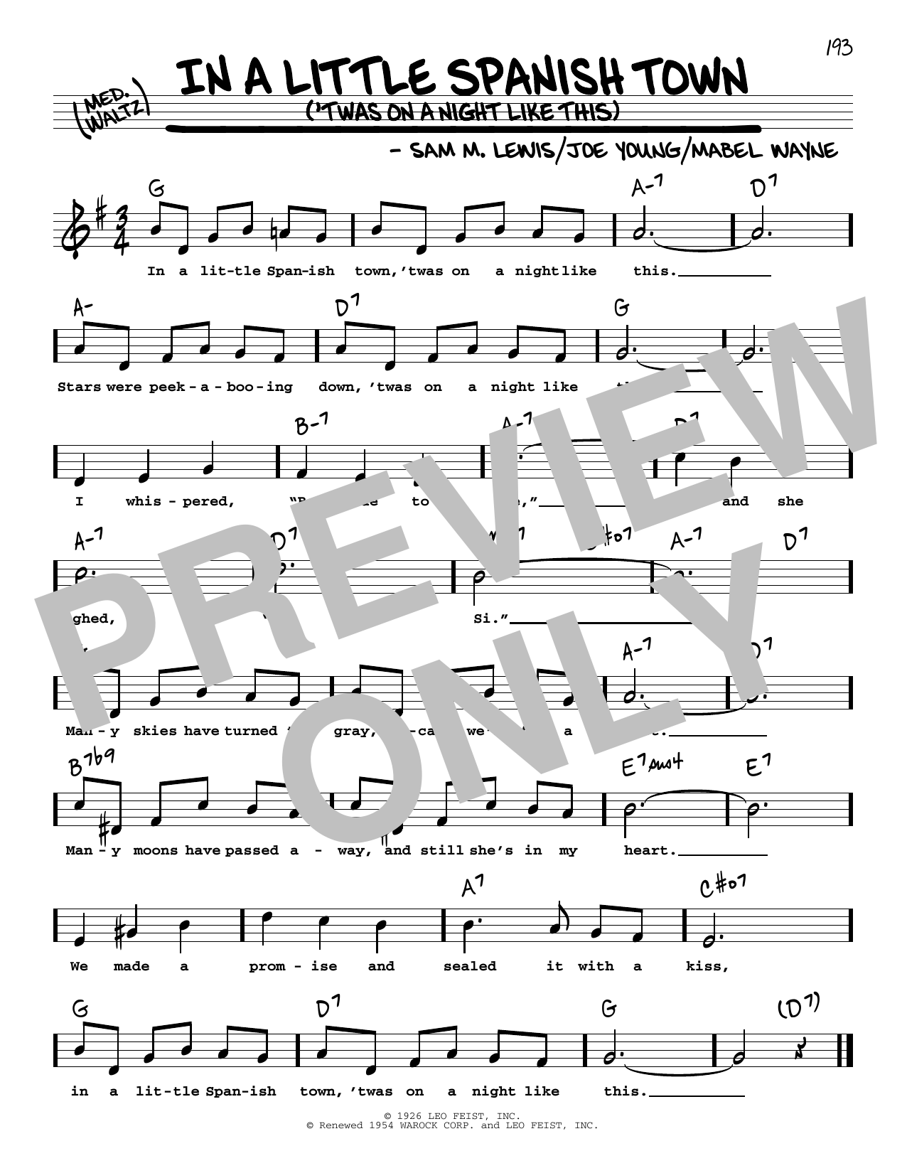 Produktbild zu: In A Little Spanish Town ('Twas On A Night Like This) (High Voice)