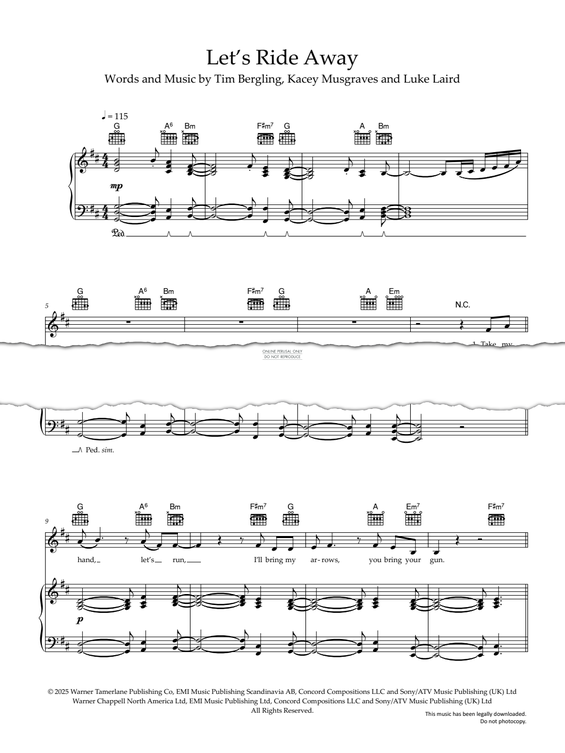 Produktgalerie: Seite 1 von 1 Let's Ride Away, Avicii, Gesang, Gitarre, Klavier