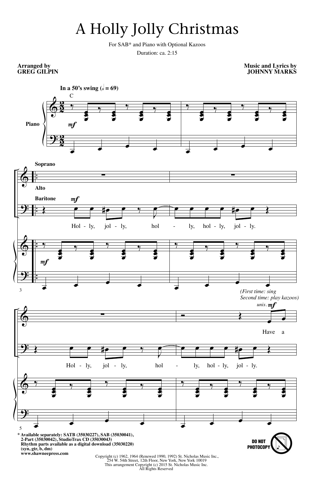 Product picture to: A Holly Jolly Christmas (arr. Greg Gilpin)