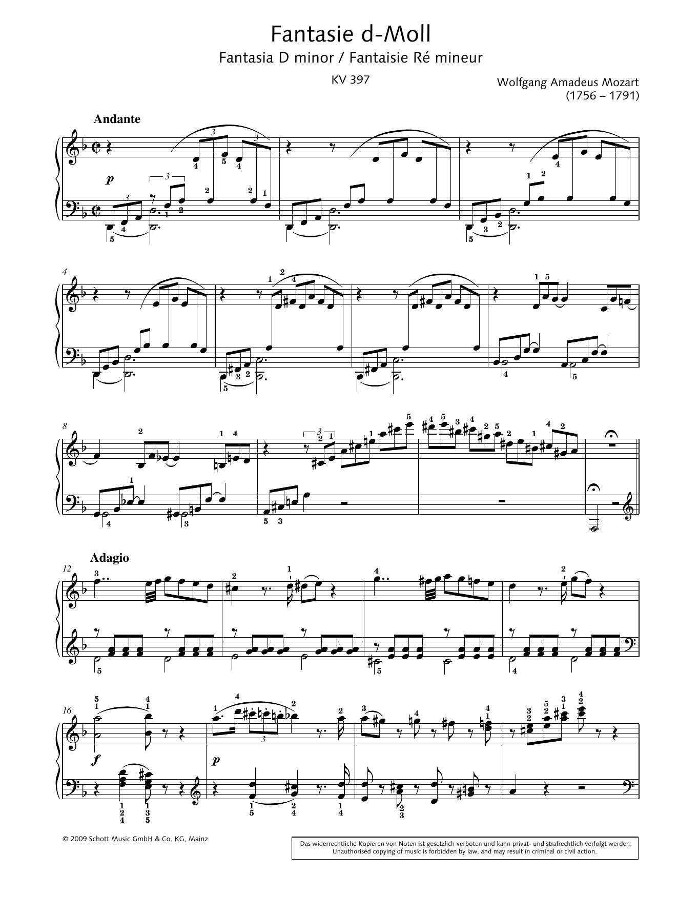 Product gallery: Page 1 of 1 Fantasia in D minor, Wolfgang Amadeus Mozart