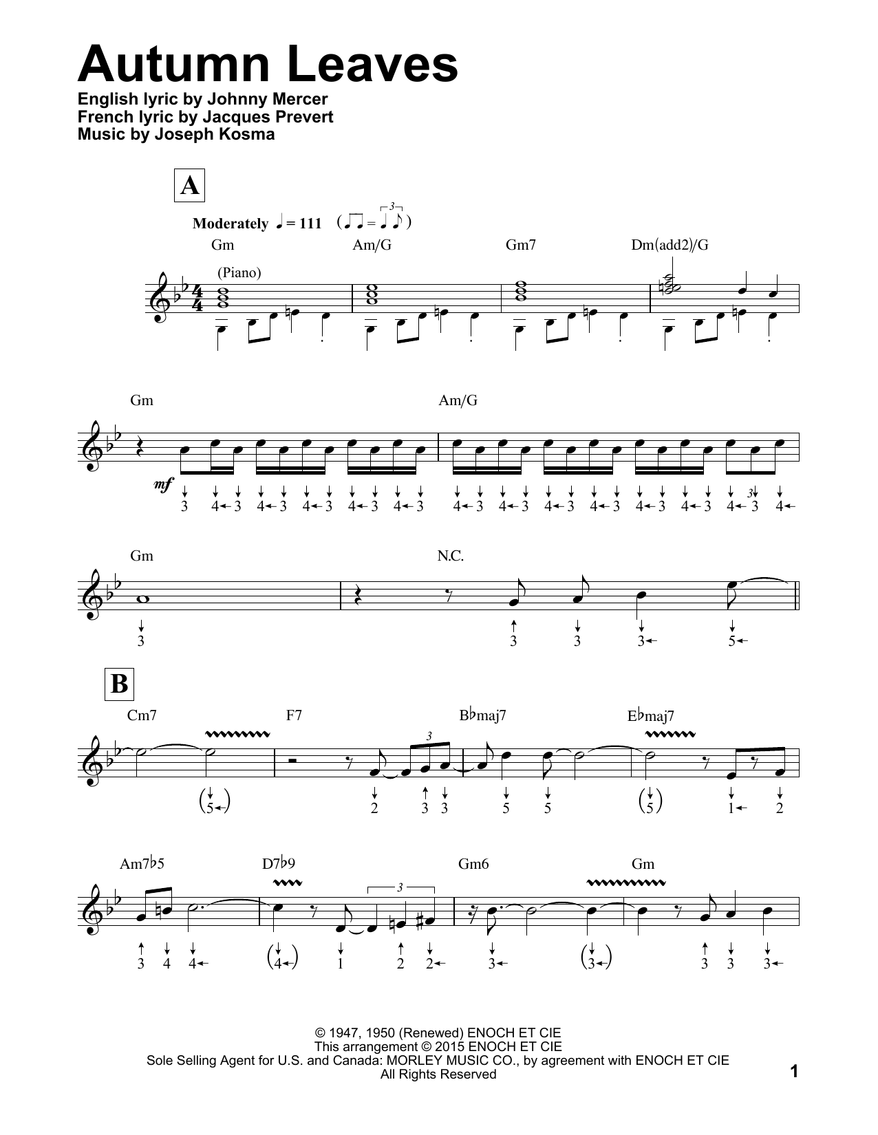 Product gallery: Page 1 of 1 Autumn Leaves (arr. Will Galison), Joseph Kosma
