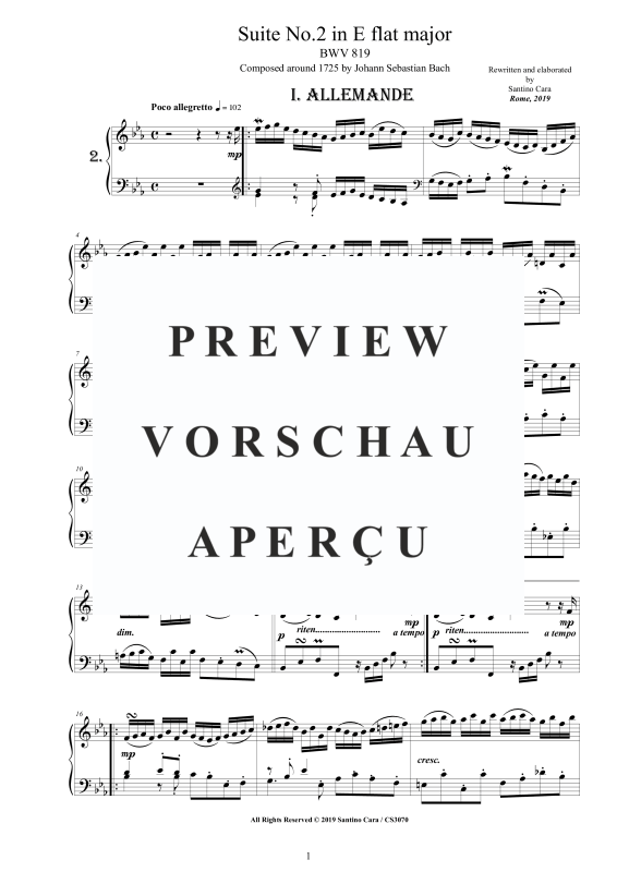 Produktgalerie: Seite 2 von 9 Piano Suite No.2 in Es-Dur BWV 819 - Complete Piano Version, , Klavier Solo