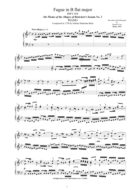 Produktbild zu: Fuge in B-Dur BWV 954Johann Sebastian Bach