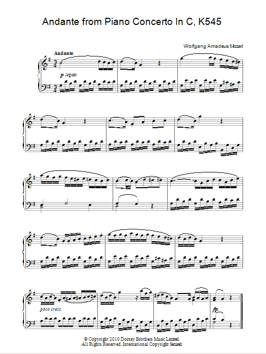 Product gallery: Page 1 of 1 Andante (from Piano Sonata In C, K545), Wolfgang Amadeus Mozart