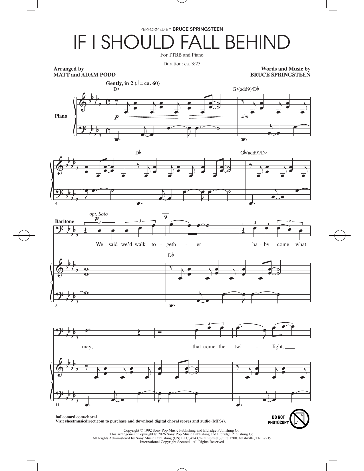 Product picture to: If I Should Fall Behind (arr. Adam Podd & Matt Podd)