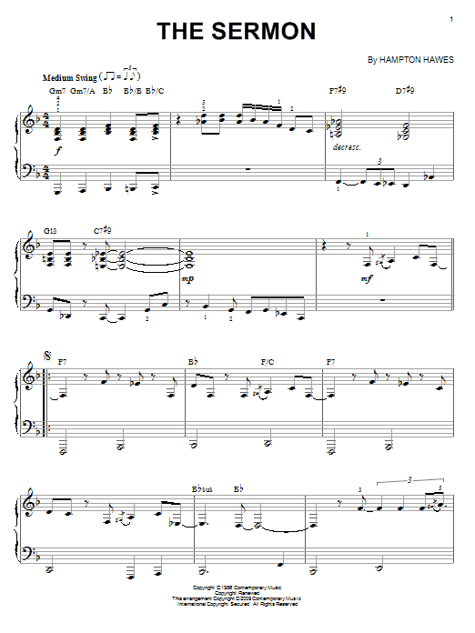 Product gallery: Page 1 of 1 The Sermon (arr. Brent Edstrom), Hampton Hawes
