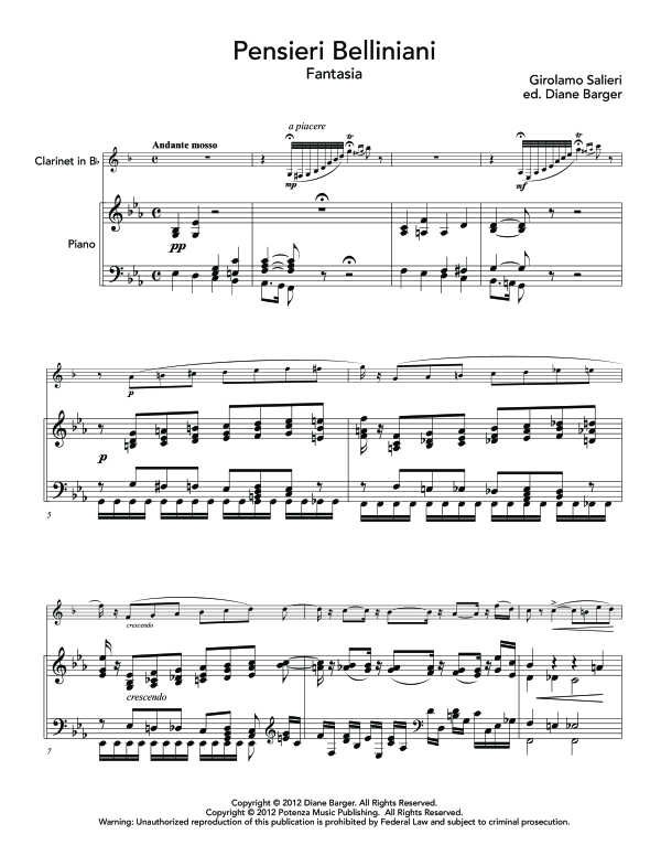 Product gallery: Page 1 of 11 Pensieri Belliniani - Fantasia, , (clarinet in Bb and piano)