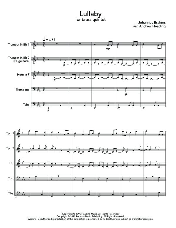 Produktgalerie: Seite 1 von 11 Lullaby, , (Blechbläserquintett)