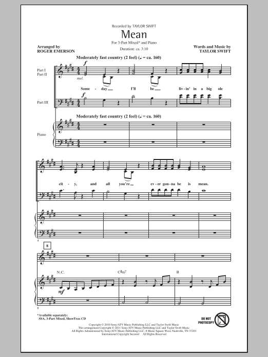 Product picture to: Mean (arr. Roger Emerson)