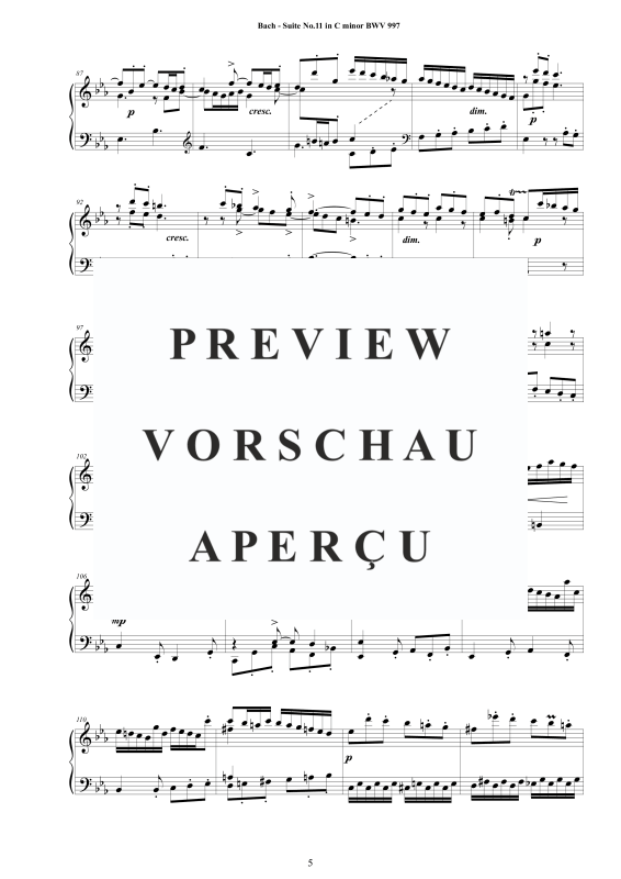 Produktgalerie: Seite 6 von 11 Suite No.11 in -Moll BWV 997 - Complete Piano Version, , Klavier Solo