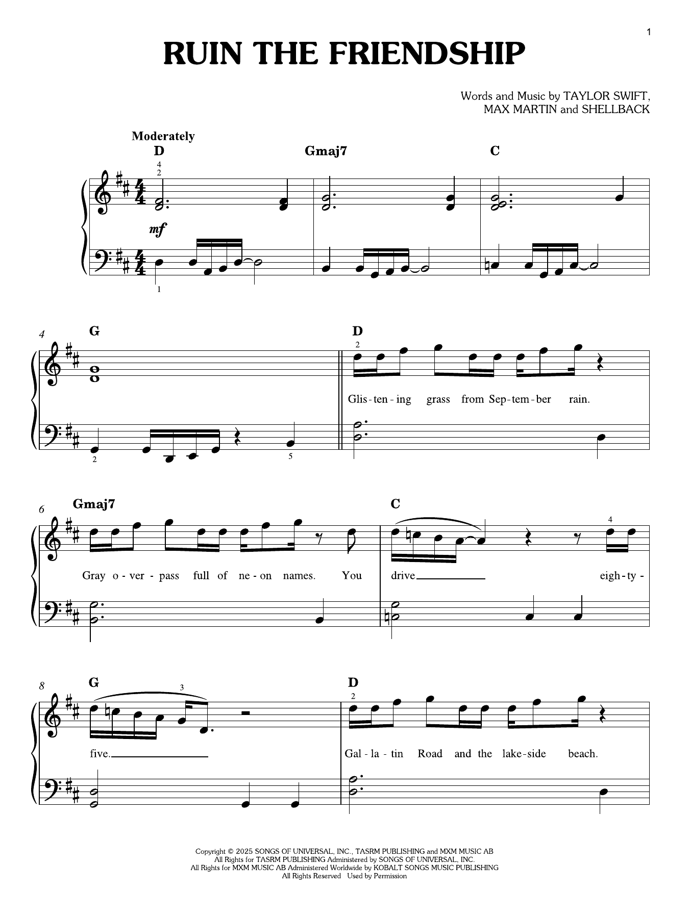 Produktgalerie: Seite 1 von 1 Ruin The Friendship, Taylor Swift, Klavier
