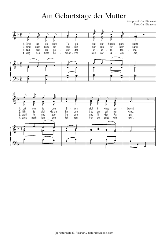 Product picture to: Am Geburtstage der Mutter (Klavier + Gesang (Klavier + Gesang) Carl Reinecke / Carl Reinecke