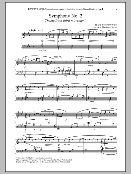 Product gallery: Page 1 of 1 Symphony No. 2, (Third Movement Theme), Sergei Rachmaninoff