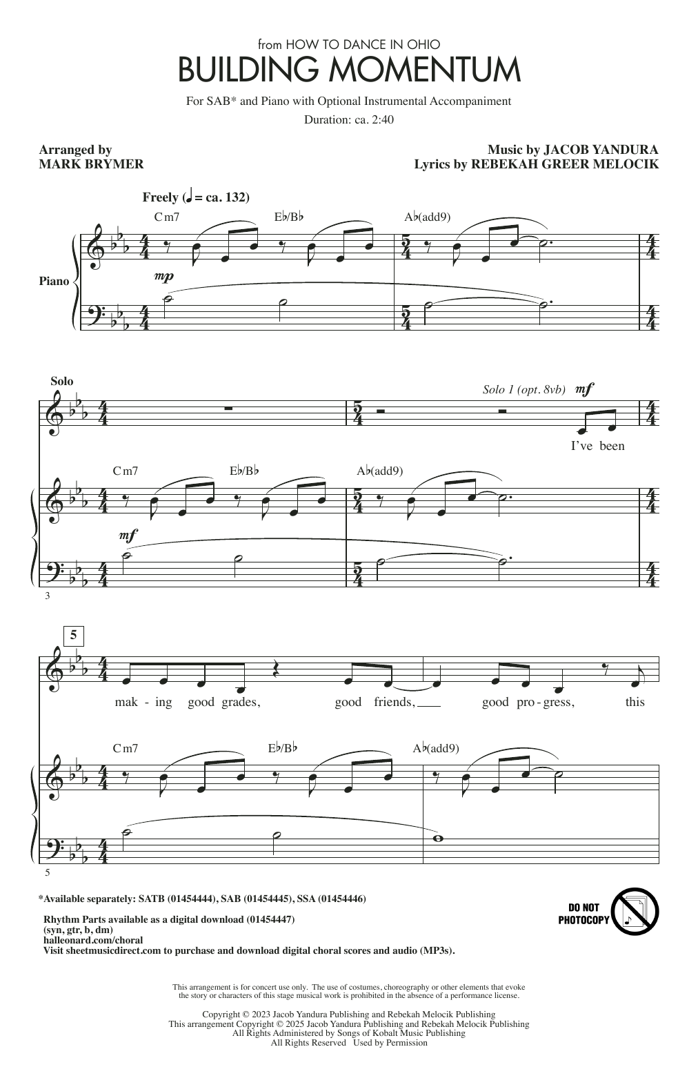 Produktbild zu: Building Momentum (from How To Dance In Ohio) (arr. Mark Brymer)