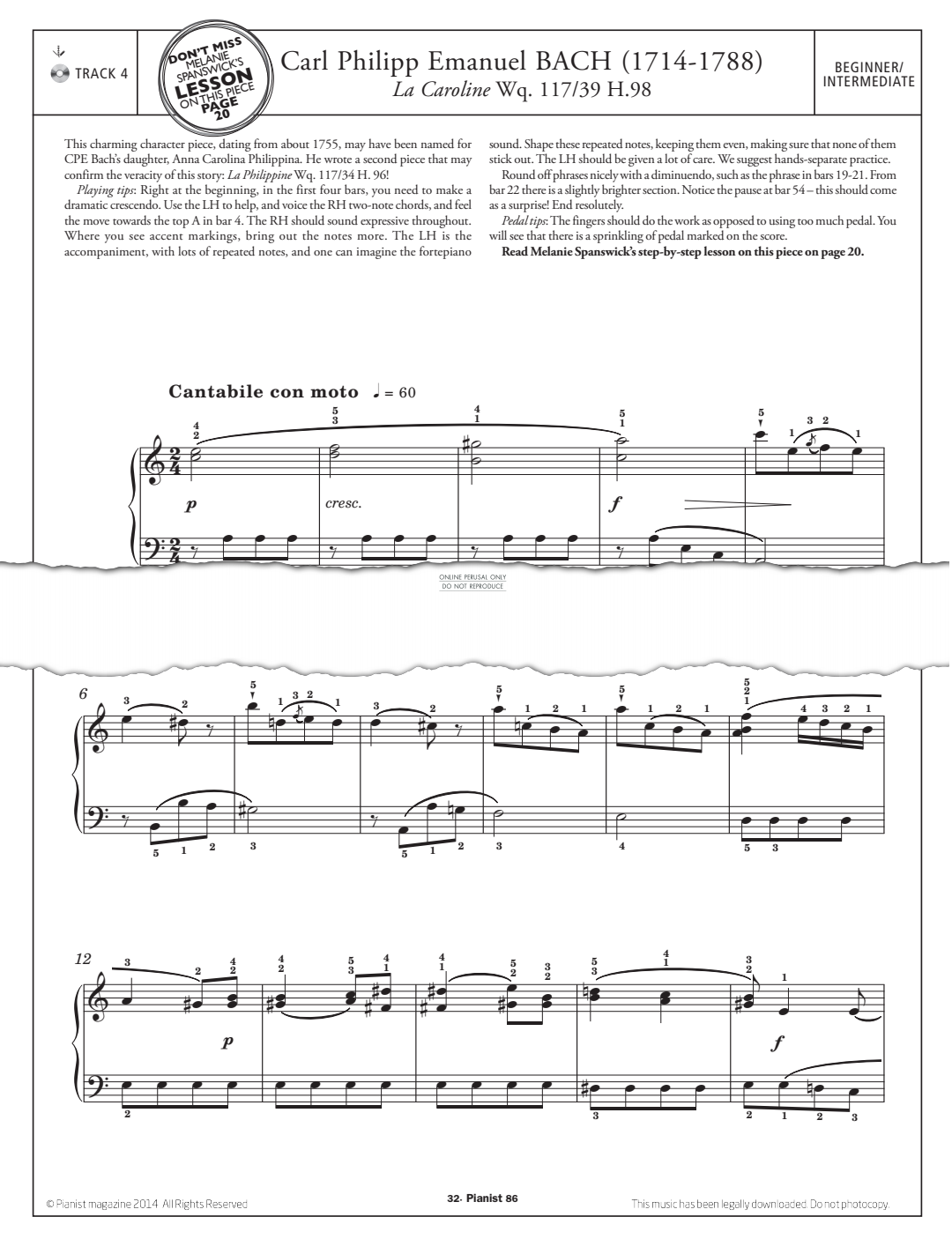 Product gallery: Page 1 of 1 La Caroline Wq. 117/39 H.98, Carl Philipp Emanuel Bach