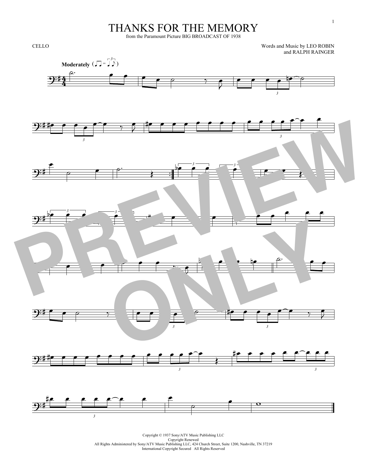 Produktgalerie: Seite 1 von 1 Thanks For The Memory, Ralph Rainger, Violoncello