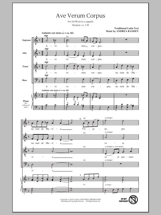 Product gallery: Page 1 of 1 Ave Verum Corpus, Andrea Ramsey