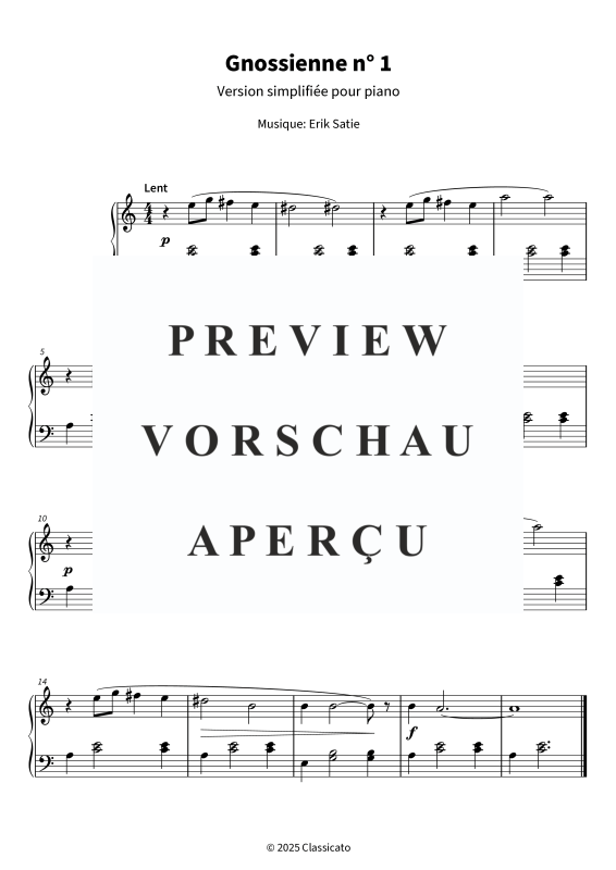 gallery: Gnossienne n° 1 - Édition pour piano facile à jouer, pour débutants et amateurs de musique classique, , Klavier Solo
