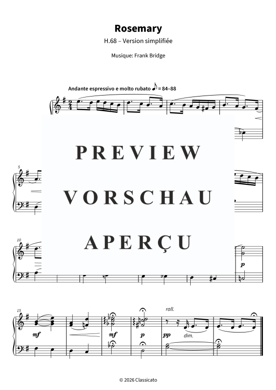 Produktgalerie: Seite 1 von 5 Rosemary - (H.68) Version simplifiée en sol majeur - délicate, chaleureuse et nostalgique, , Klavier Solo