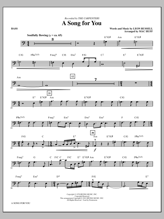 Produktgalerie: Seite 1 von 1 A Song For You (arr. Mac Huff) - Bass, Carpenters, Chor