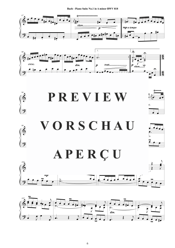 Produktgalerie: Seite 7 von 9 Suite No.1 in A-Moll BWV 818, , Klavier Solo