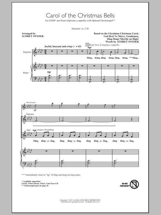 Produktgalerie: Seite 1 von 1 Carol Of The Christmas Bells, Audrey Snyder, Chor