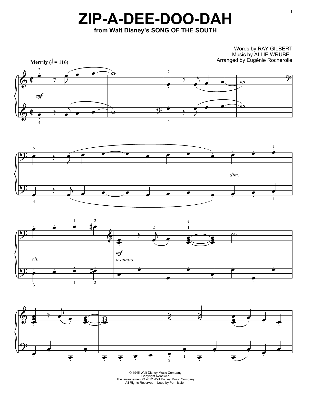 Product gallery: Page 1 of 1 Zip-A-Dee-Doo-Dah (from Song Of The South) (arr. Eugenie Rocherolle), James Baskett