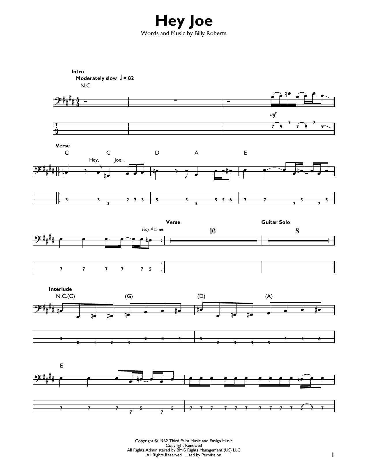 Produktgalerie: Seite 1 von 1 Hey Joe, Jimi Hendrix, E-Bass, Gitarre