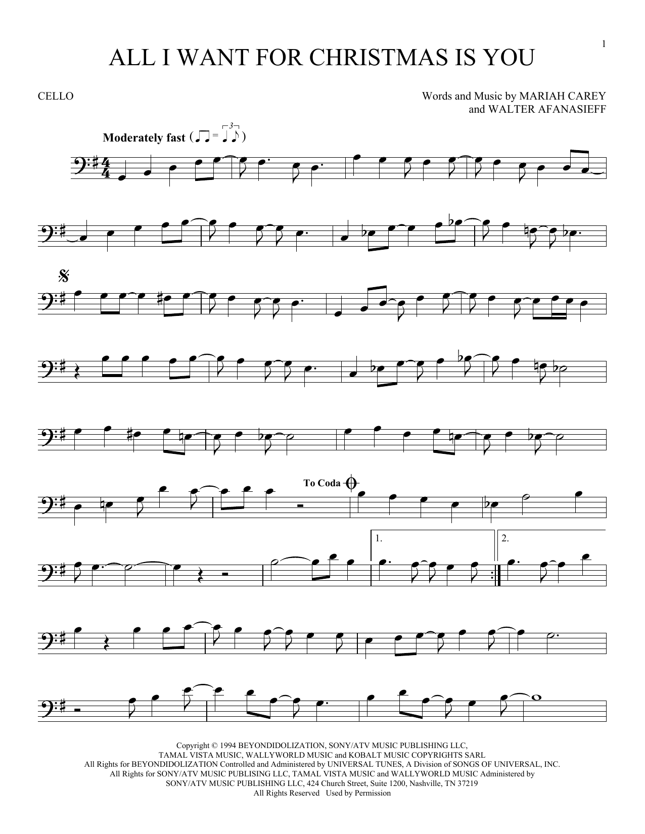 Produktgalerie: Seite 1 von 1 All I Want For Christmas Is You, Mariah Carey, Violoncello