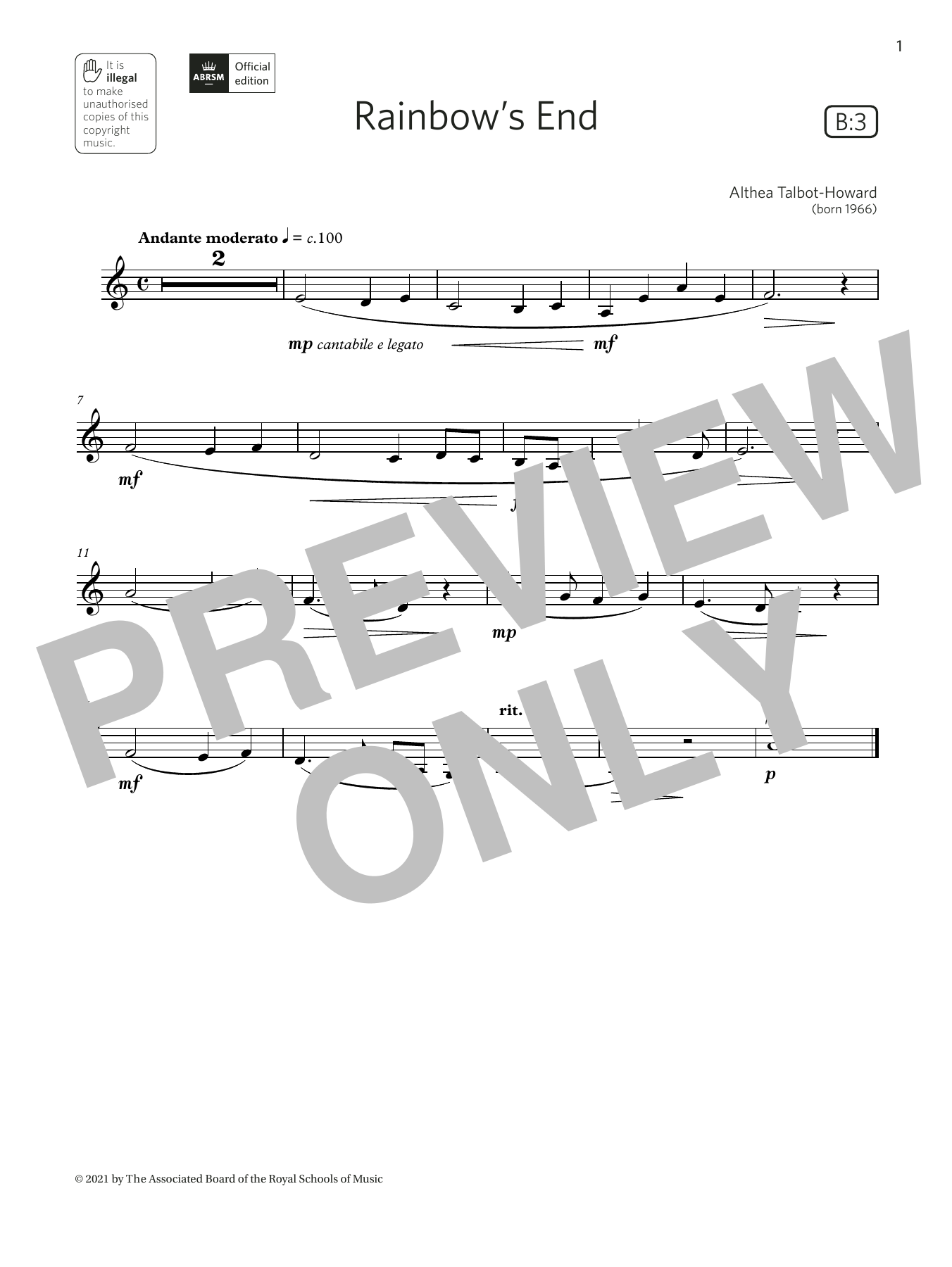 Product gallery: Page 1 of 1 Rainbow's End (Grade 1 List B3 from the ABRSM Clarinet syllabus from 2022), Althea Talbot-Howard