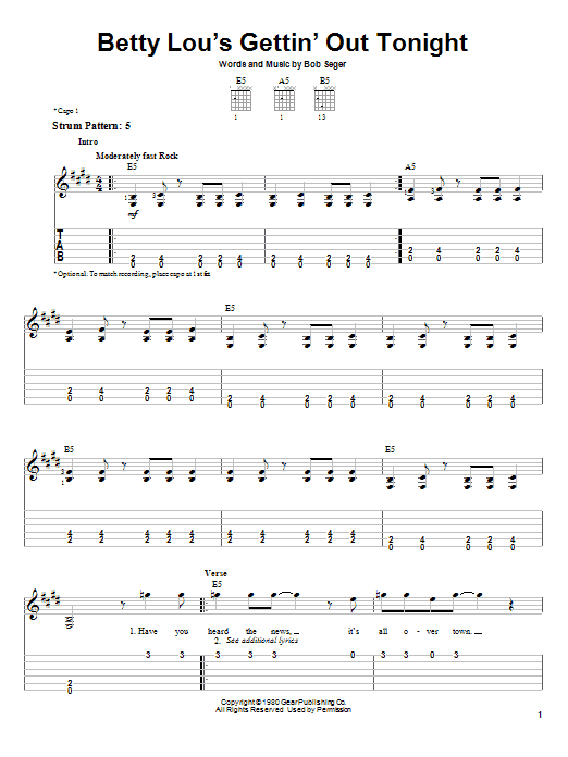 Product gallery: Page 1 of 1 Betty Lou's Gettin' Out Tonight, Bob Seger
