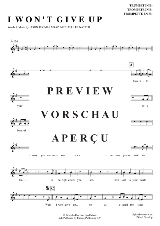 Produktgalerie: Seite 2 von 4 I won´t give up , Mraz, Jason, Trompete in B