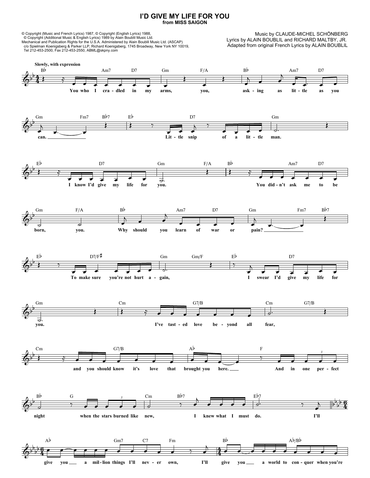 Product picture to: I'd Give My Life For You (from Miss Saigon)