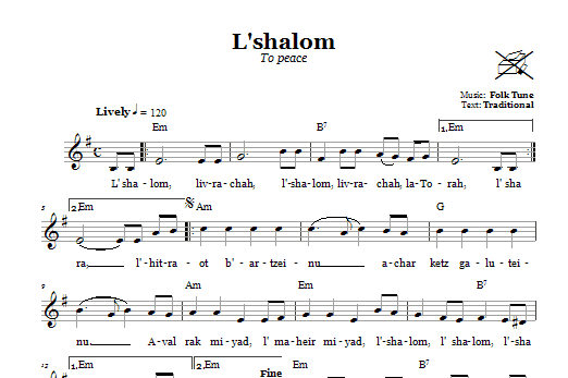 Product gallery: Page 1 of 1 L'shalom (To Peace), Folk Tune