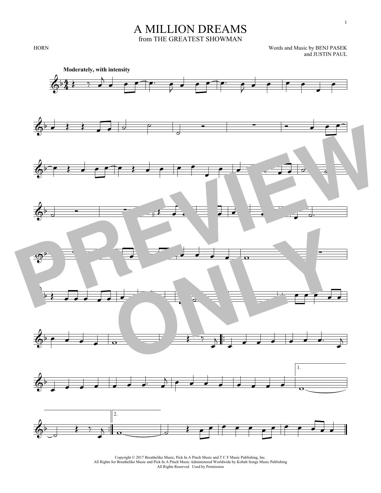 Produktgalerie: Seite 1 von 1 A Million Dreams (from The Greatest Showman), Pasek & Paul, Horn