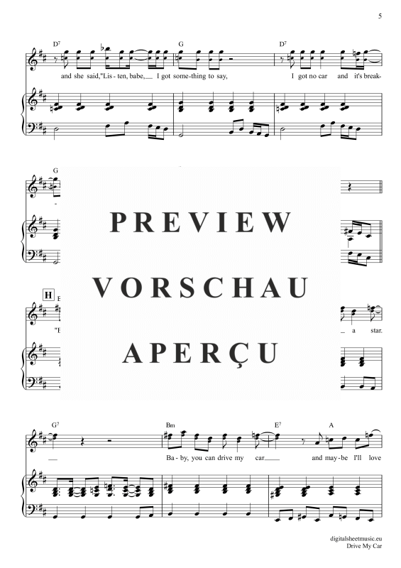 Produktgalerie: Seite 6 von 7 Drive My Car, Beatles, The, Klavier Begleitung + Gesang