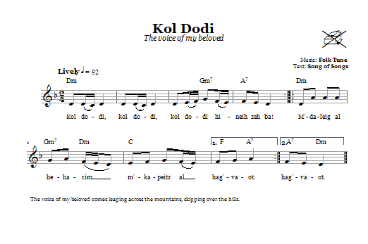 Product gallery: Page 1 of 1 Kol Dodi (The Voice Of My Beloved), Folk Tune