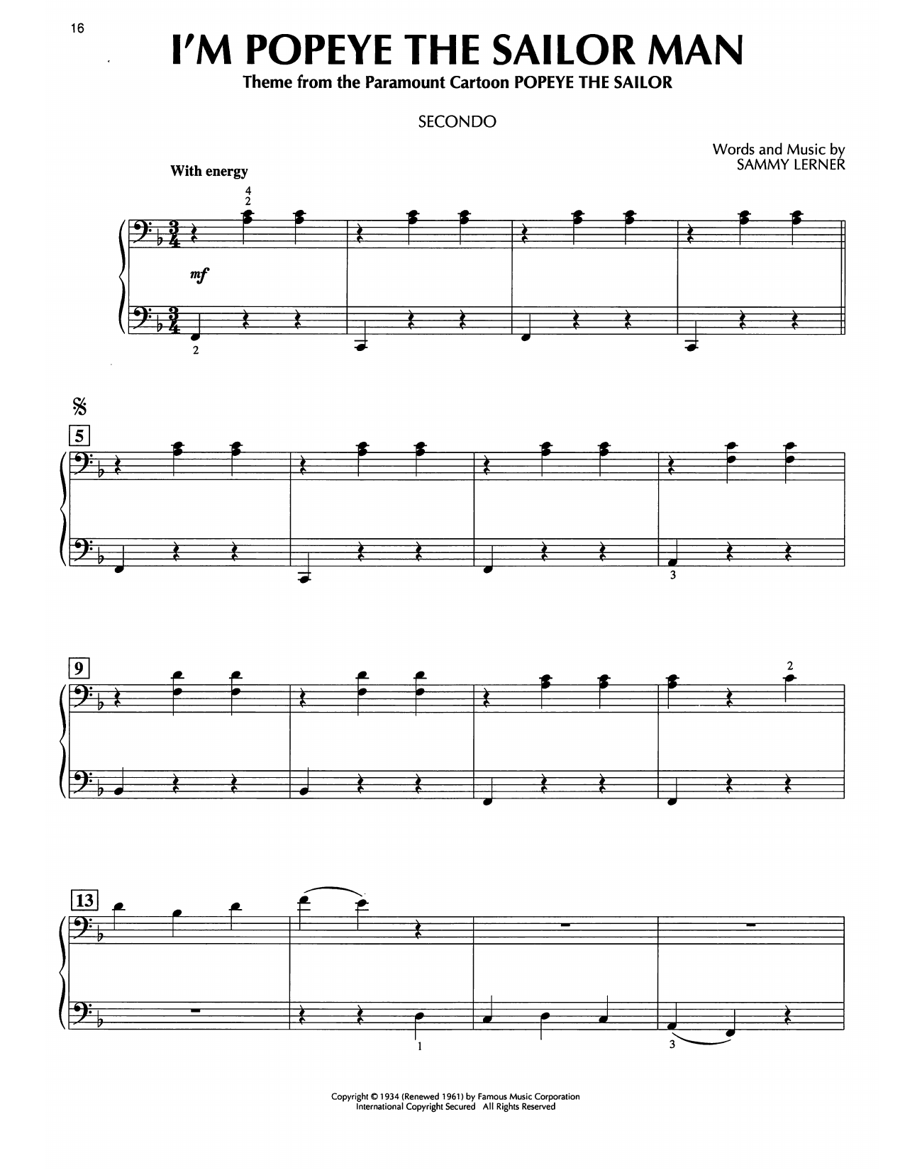 Produktgalerie: Seite 1 von 1 I'm Popeye The Sailor Man, Sammy Lerner, Klavier