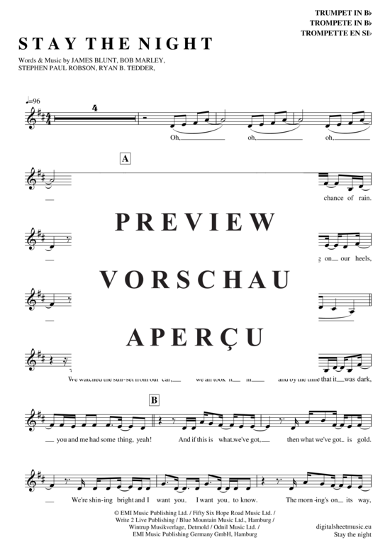 Produktgalerie: Seite 2 von 4 Stay the night , Blunt, James, Trompete in B