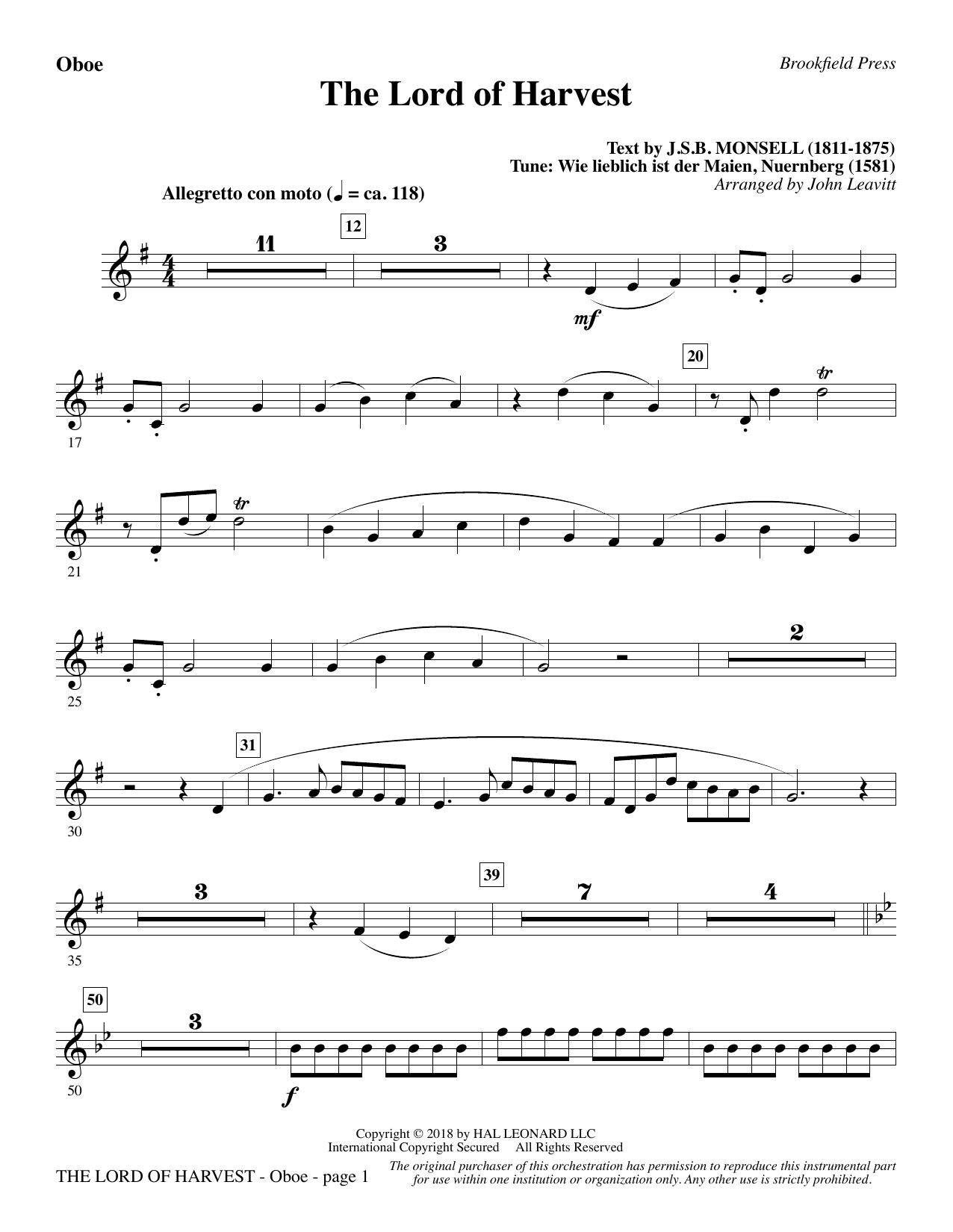 Produktbild zu: The Lord of Harvest - Oboe