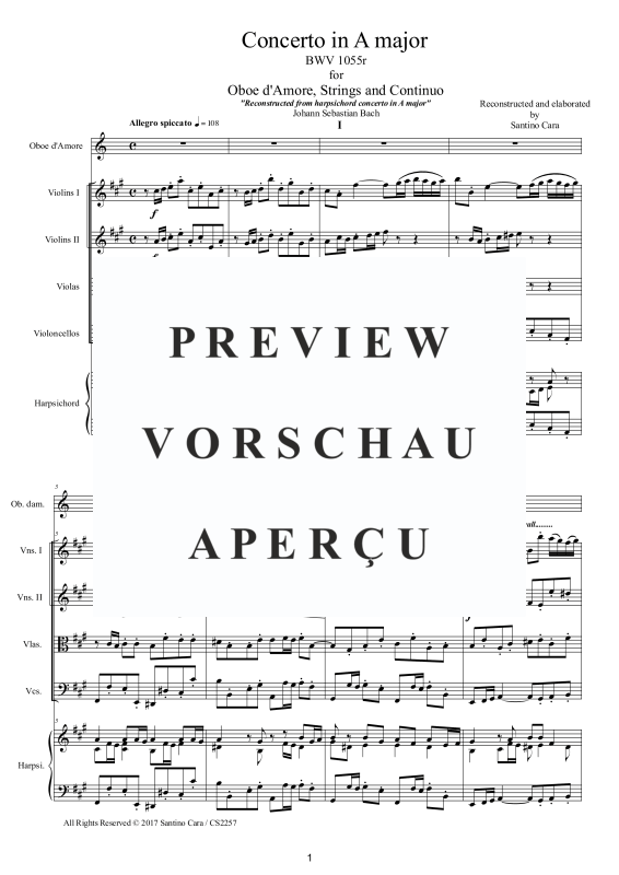 Product gallery: Page 2 of 11 Konzert in A-Dur BWV 1055R, , Mixed Ensemble Oboe D'amore, Strings and Harpsichord Bc