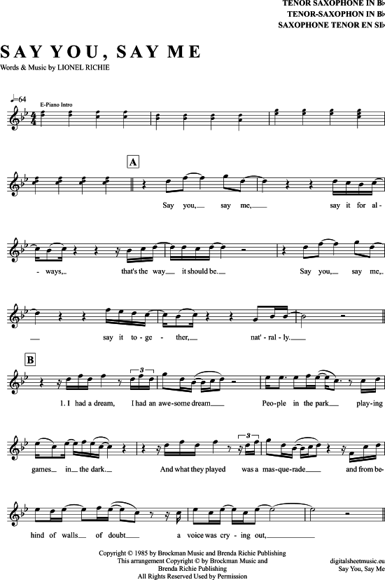 gallery: Say You, Say Me , Richie, Lionel, Tenor Saxophone