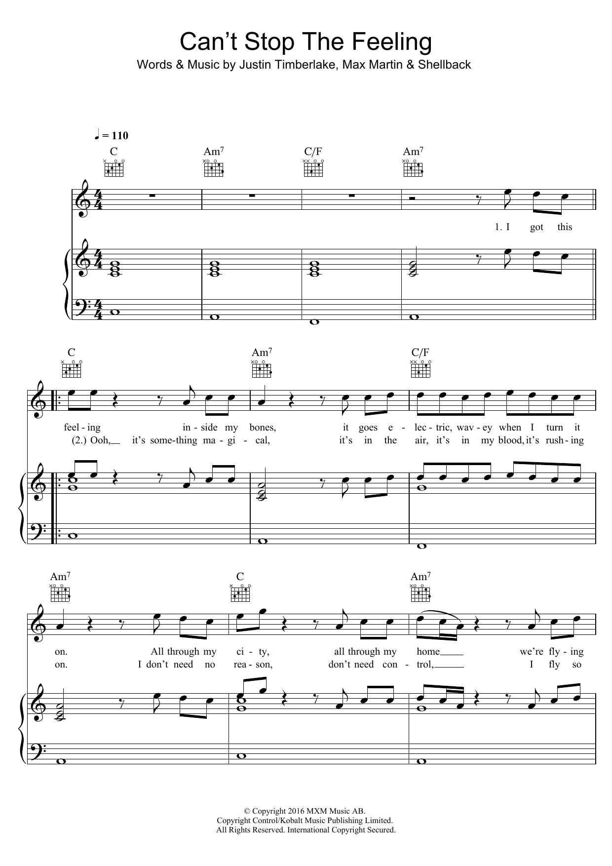 Produktgalerie: Seite 1 von 1 Can't Stop The Feeling, Justin Timberlake, Gesang, Gitarre, Klavier